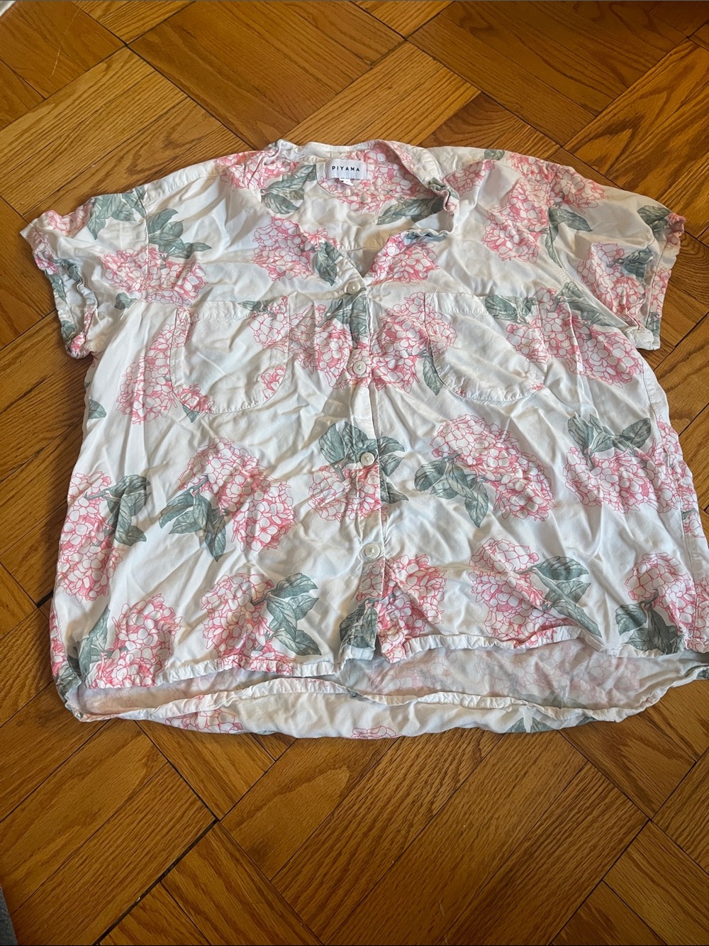 Piyama White & Pink Floral Hydrangea Short Pajama Set - Picture 11 of 16